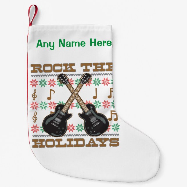 Rock The Holidays Guitar Ugly Christmas Sweater Small Christmas Stocking (Front)