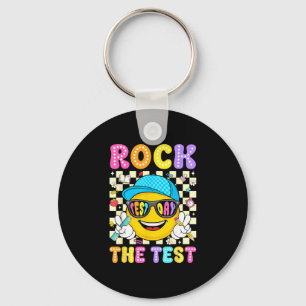 Rock the test smile face sunglasses teacher school keychain