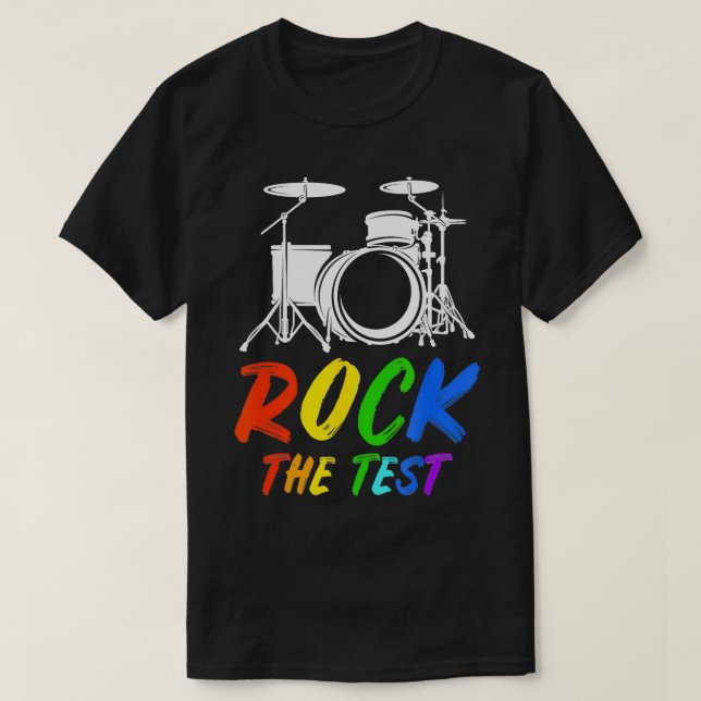 Rock the Test Student Rainbow Drumms Mens Womens  T-Shirt (Design Front)
