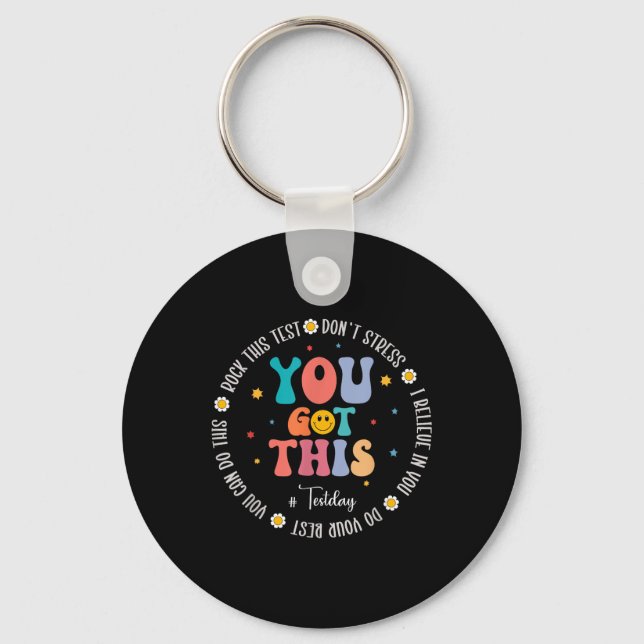 Rock The Test Teacher Testing Day Motivational Tes Keychain (Front)