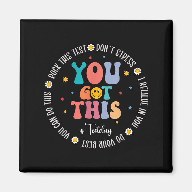 Rock The Test Teacher Testing Day Motivational Tes Magnet (Front)