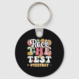 Rock The Test Testing Day Groovy Motivational Teac Keychain