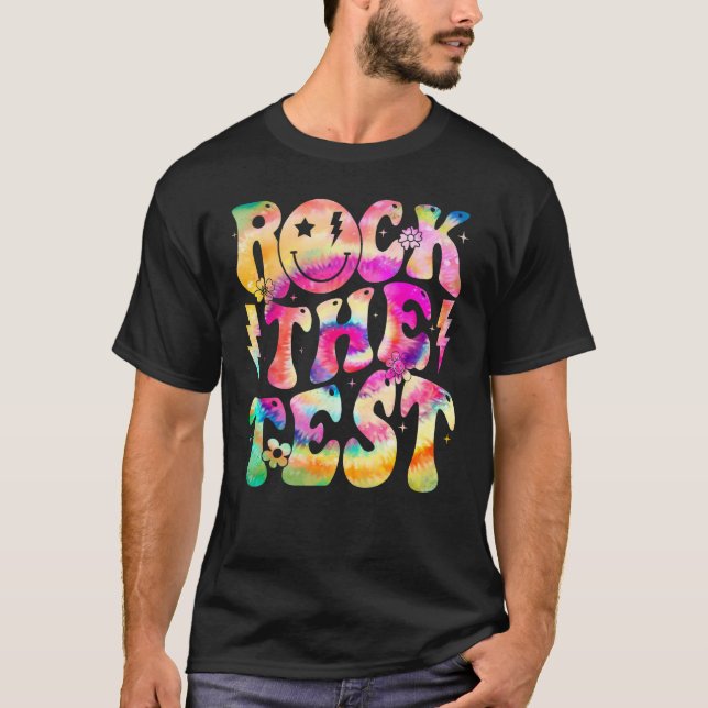 Rock The Test Testing Day Retro Hippie Motivationa T-Shirt (Front)