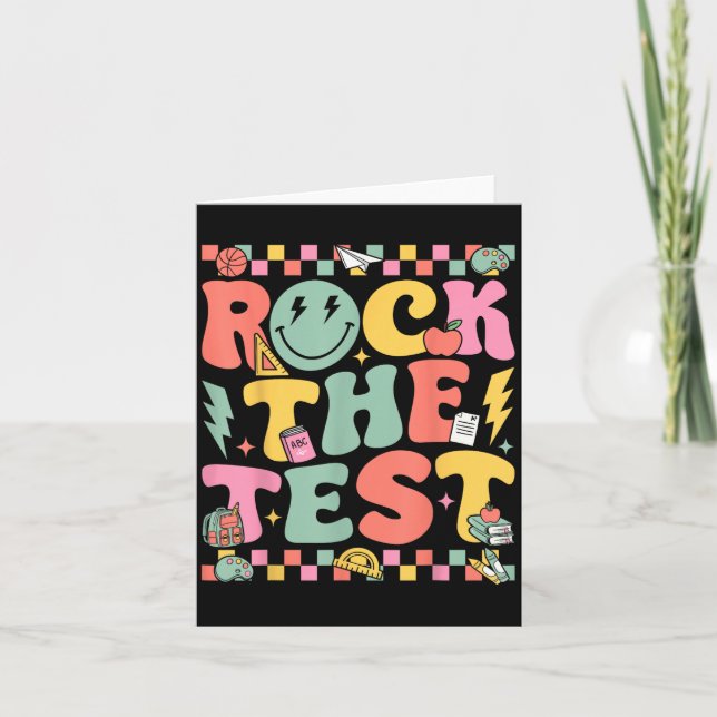 Rock The Test Testing Day Retro Motivational Teach Card (Front)