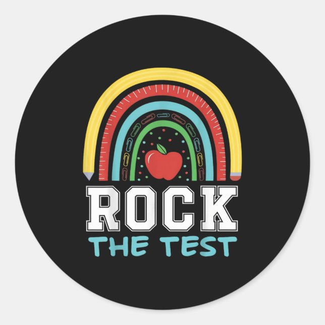 Rock The Test Testing Day Retro Motivational Teach Classic Round Sticker (Front)