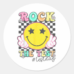 Rock The Test Testing Day Retro Motivational Teach Classic Round Sticker