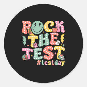 Rock The Test Testing Day Retro Motivational Teach Classic Round Sticker