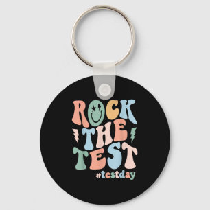 Rock The Test Testing Day Retro Motivational Teach Keychain