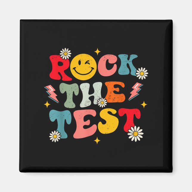Rock The Test Testing Day Retro Motivational Teach Magnet (Front)