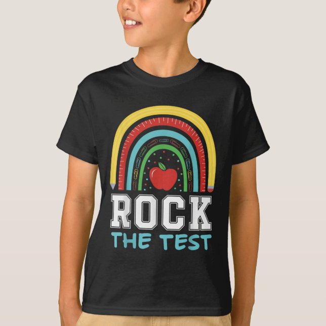 Rock The Test Testing Day Retro Motivational Teach T-Shirt (Front)