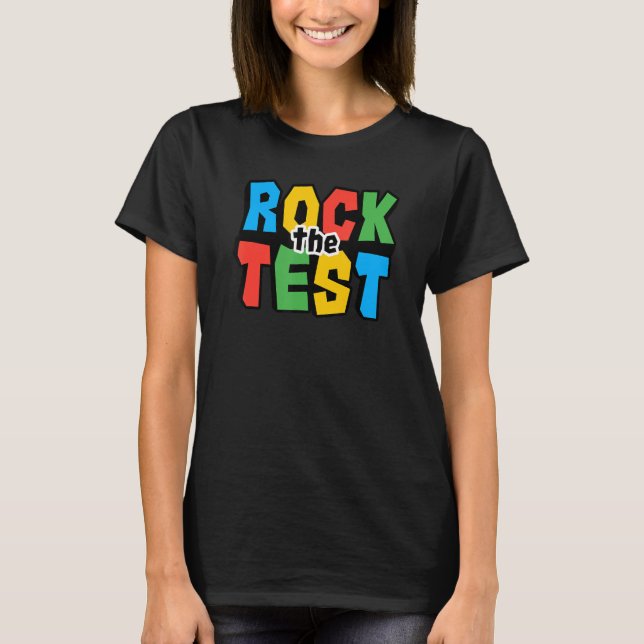 Rock The Test Testing Day Retro Motivational Teach T-Shirt (Front)