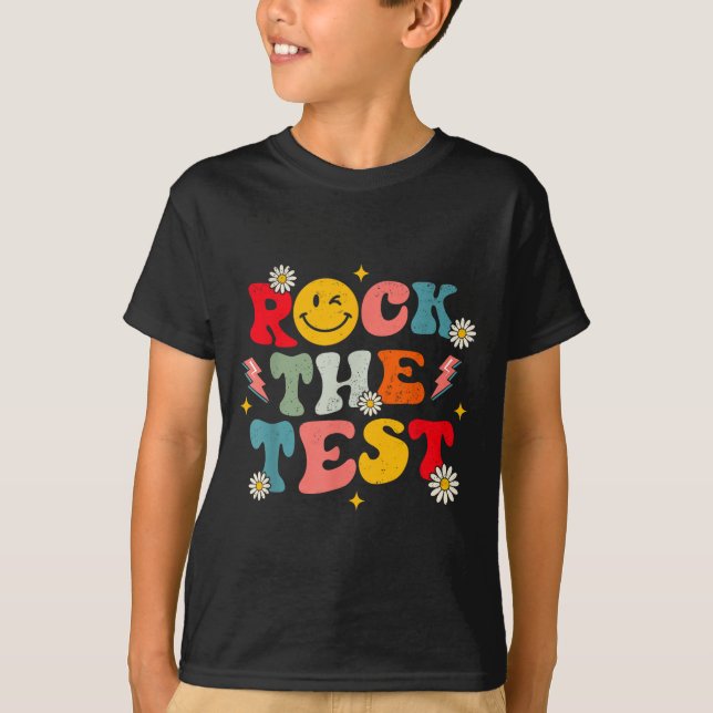 Rock The Test Testing Day Retro Motivational Teach T-Shirt (Front)