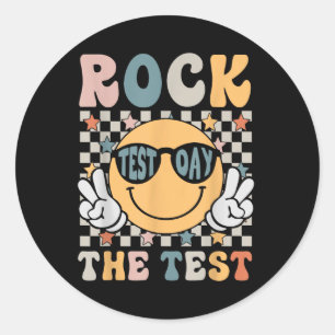 Rock The Test Testing Day Retro Smile Face Teacher Classic Round Sticker