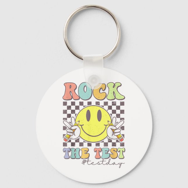 Rock The Test Testing Motivational Teacher  Keychain (Front)