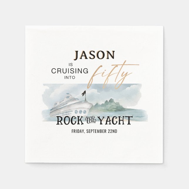 Rock the Yacht 50th Birthday Personalized Napkin (Front)