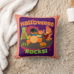 Rock This Halloween October Cartoon Band Throw Pillow