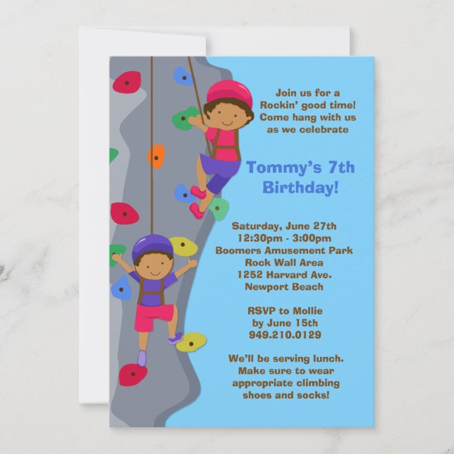 Rock Wall Climbing Birthday Party Invitation (Front)