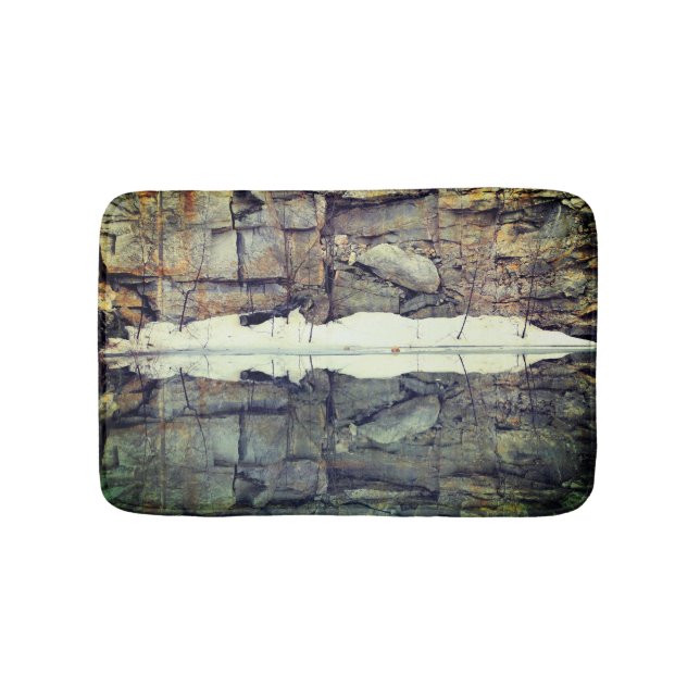 Rock Wall Reflections In Pond Nature Bath Mat (Front)