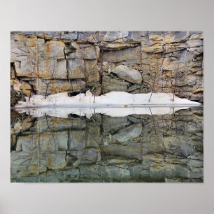 Rock Wall Reflections In Pond Nature Poster