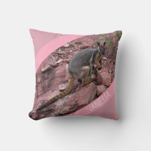 Rock Wallaby and Baby, Pink Accent Girls Throw Pillow