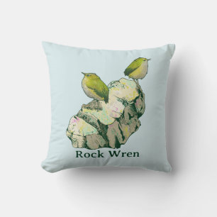 Rock Wren birds New Zealand Throw Pillow