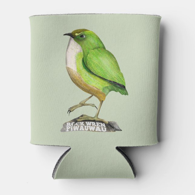 Rock Wren piwauwau NZ BIRD Can Cooler (Front)