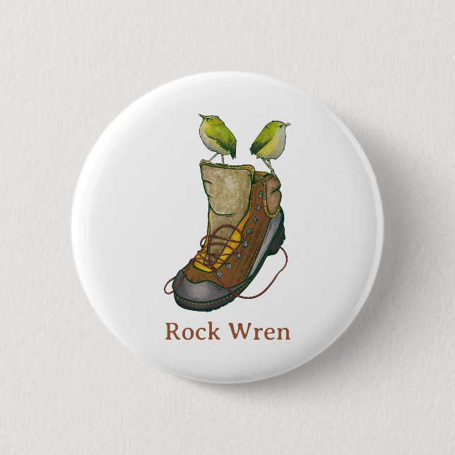 Rock Wren Tuke On a hiking boot 2 Inch Round Button (Front)