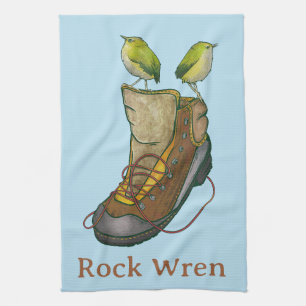 Rock Wren Tuke On a hiking boot Kitchen Towel