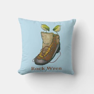 Rock Wren Tuke On a hiking boot Throw Pillow