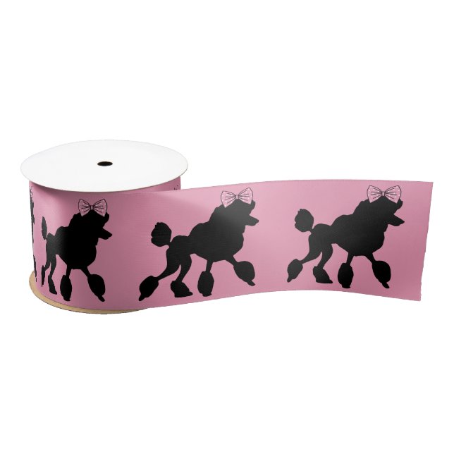 Rockabilly 1950s Black Poodles on Pink Satin Ribbon (Spool)