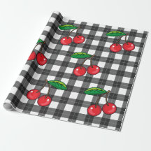 Rockabilly 1950s Cherries on Black White Plaid