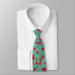 Rockabilly Cherries Polka Dots on Blue Tie