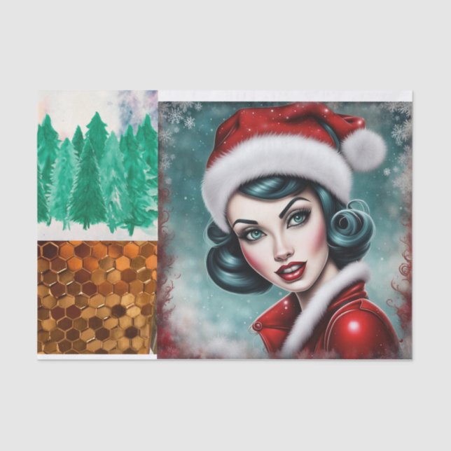 Rockabilly Christmas Girl Decoupage Paper  (Front)