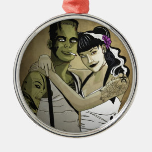 Rockabilly Frank and Bride Metal Ornament