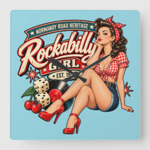 Rockabilly Girl Wall Clock   Vintage 1950s Pin-Up 
