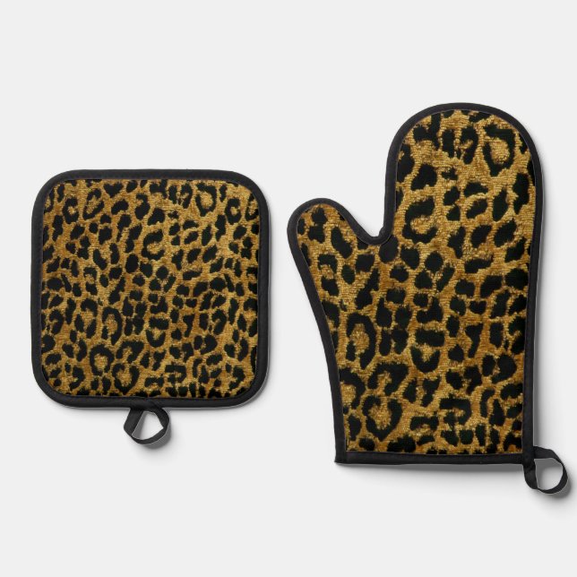 Rockabilly Gold Black Leopard Print  Oven Mitt & Pot Holder Set (Front)