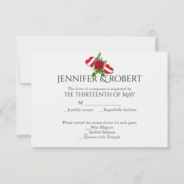 Rockabilly Hearts and Rose Wedding Response Card (Front)