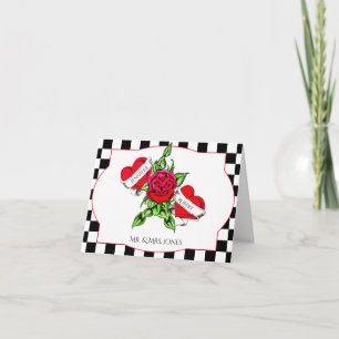 Rockabilly Hearts and Rose Wedding Thank You Card