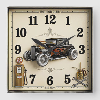Rockabilly hot rod  square wall clock