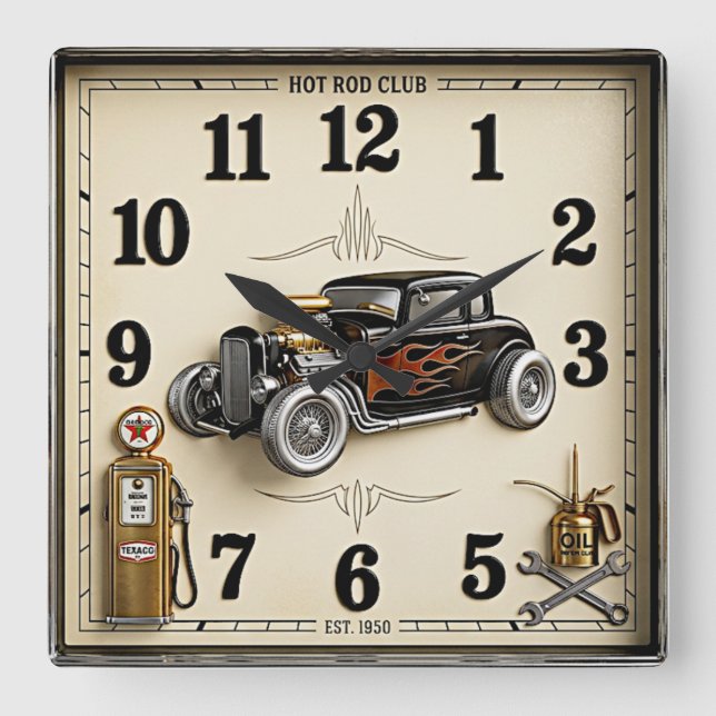 Rockabilly hot rod  square wall clock (Front)
