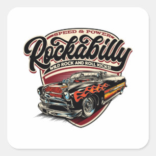 Rockabilly Hotrod Speed Flames - pos Square Sticker