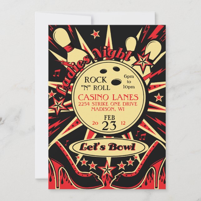 Rockabilly Ladies Party Bowling Invitation (Front)