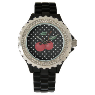 ROCKABILLY POKE DOTS CHERRY WRIST WATCH