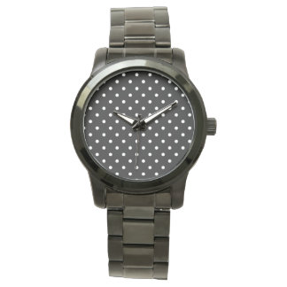 ROCKABILLY RETRO BLACK WHITE POKE DOTS WRIST WATCH