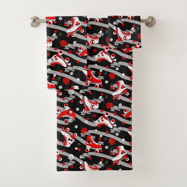 Rockabilly Retro Roller Skating Pattern Bath Towel Set (Insitu)