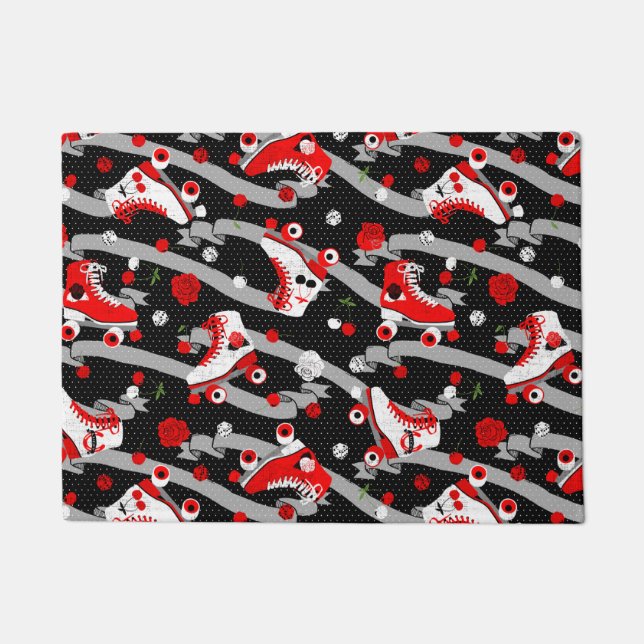 Rockabilly Retro Roller Skating Pattern Doormat (Front)