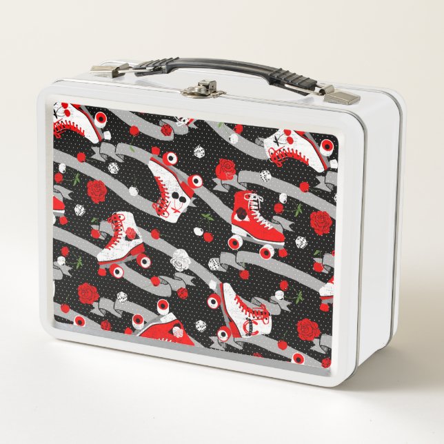 Rockabilly Retro Roller Skating Pattern Metal Lunch Box (Front)