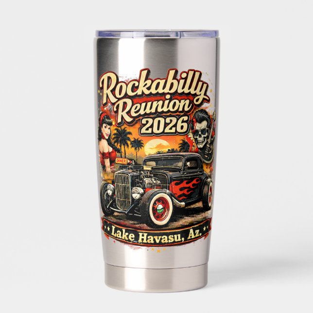 Rockabilly Reunion 2026 Hat Insulated Tumbler (Front)