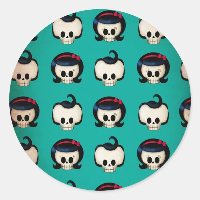 Rockabilly Skulls Pattern Classic Round Sticker (Front)