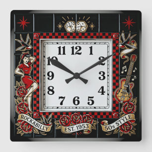 Rockabilly Square Wall Clock
